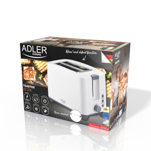 Tostapane Adler AD 3216 2 Fette 1000W Grigio Bianco Funzione Riscaldamento