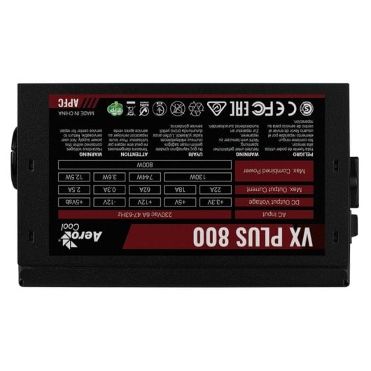 Fuente de Alimentacion Aerocool 800W Certificacion CE VX PLUS 800 ATX Negro