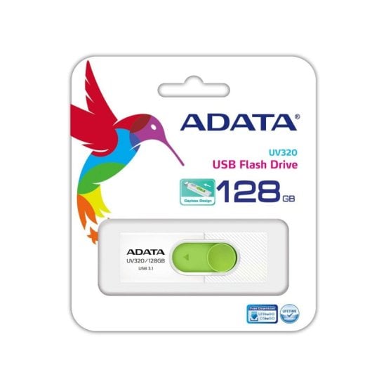 Pen Drive ADATA UV320 128GB USB 3.2 Gen 1 Slide Verde Branco