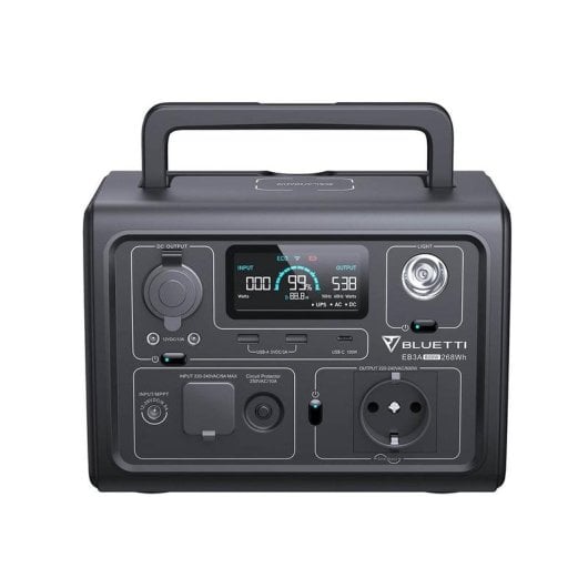 Estacion de energia Bluetti EB3A 268,8 Wh 1 puerto AC 2 salidas USB-A 1 USB-C Bateria LiFePO4 Pantalla LCD Cargador sola