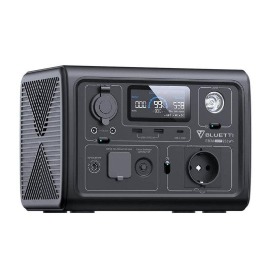 Estacion de energia Bluetti EB3A 268,8 Wh 1 puerto AC 2 salidas USB-A 1 USB-C Bateria LiFePO4 Pantalla LCD Cargador sola