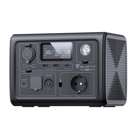 Estacion de energia Bluetti EB3A 268,8 Wh 1 puerto AC 2 salidas USB-A 1 USB-C Bateria LiFePO4 Pantalla LCD Cargador sola