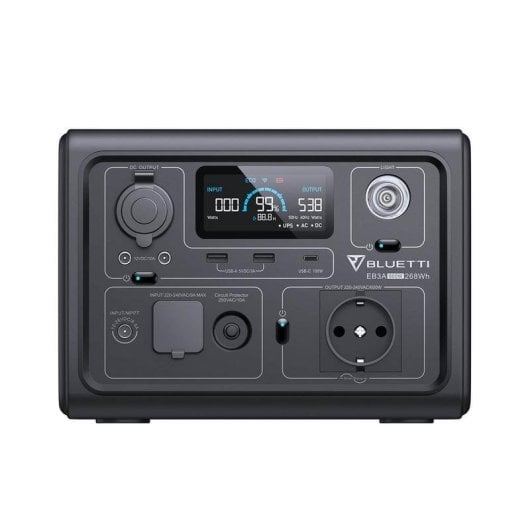 Estacion de energia Bluetti EB3A 268,8 Wh 1 puerto AC 2 salidas USB-A 1 USB-C Bateria LiFePO4 Pantalla LCD Cargador sola
