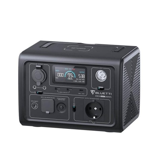 Estacion de energia Bluetti EB3A 268,8 Wh 1 puerto AC 2 salidas USB-A 1 USB-C Bateria LiFePO4 Pantalla LCD Cargador sola