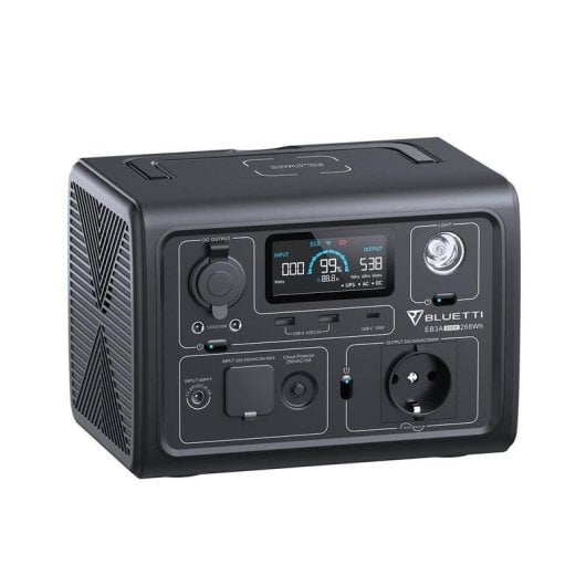 Estacion de energia Bluetti EB3A 268,8 Wh 1 puerto AC 2 salidas USB-A 1 USB-C Bateria LiFePO4 Pantalla LCD Cargador sola