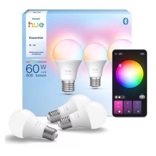Hue Essentials Pack 3un Lâmpada Led Inteligente E27 8W 806 lúmens RGB Compatível com Alexa