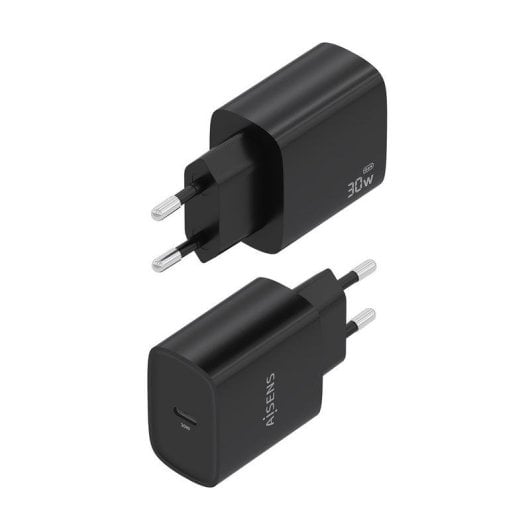 Cargador GaN USB-C 30W Aisens Negro 1xUSB-C PD3.0