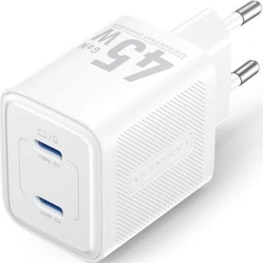 Carregador de Parede GaN Vention FEFW0-EU 2xUSB Tipo-C 45W Branco