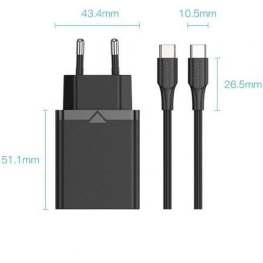 Carregador de Parede Vention FAHBF-EU 25W 1x USB-C + 2x Cabo USB-C 1,5 m