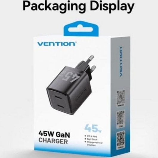 Carregador de Parede GaN Vention FEFB0-EU 2xUSB Tipo-C 45W
