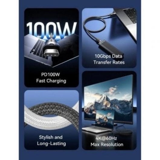 Cable USB 3.2 Tipo-C 5A Vention TRGBH 2m Negro 100W 10Gbps