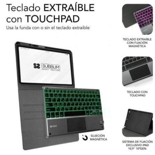 Funda Subblim KeyTab Pro BT iPad 10.9" Teclado Retroiluminado Touchpad Negra