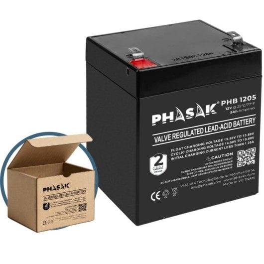 Batería Phasak PHB 1205 12V 5Ah Plomo-Ácido Sellada Compacta UPS