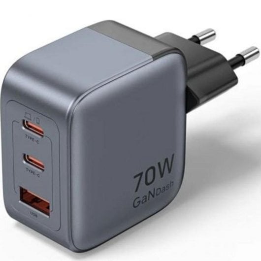 Carregador GaN Vention FEXH0-EU 70W 2xUSB-C 1xUSB-A Compacto Cinzento