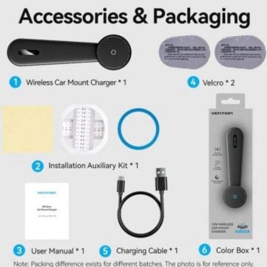 Cargador de coche inalámbrico Vention KSKB0 15W Aleación aluminio-titanio Negro