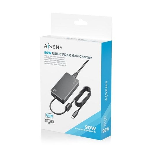 Cargador GaN Aisens ASCH-1PD90D069-BK 90W USB-C PD3.0 1.8m Negro