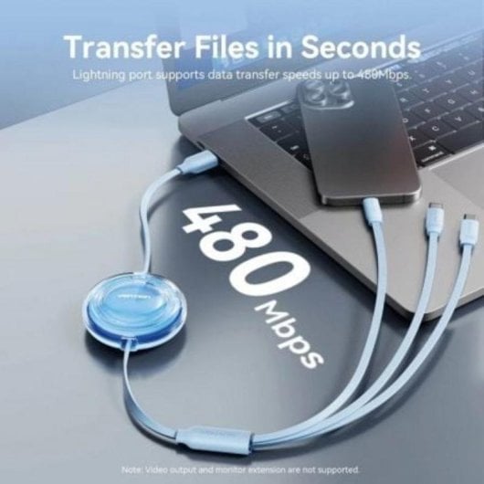 Cable USB retráctil Vention TRJBBE 3 en 1 1,1 m 17,5W Negro