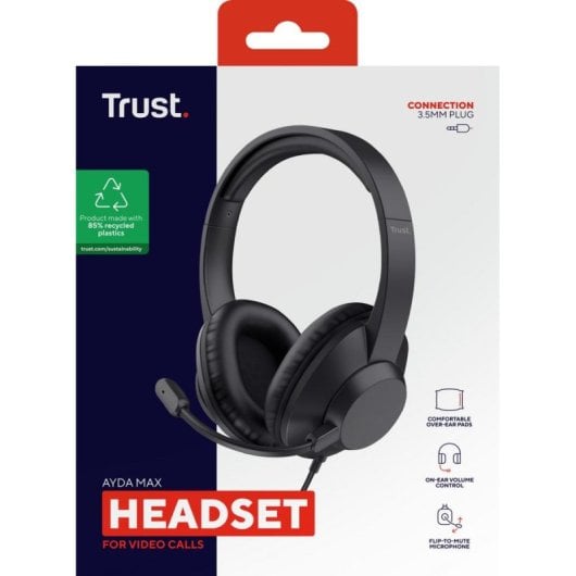 Auriculares Trust Ayda Max com fio jack 3.5mm para escritório e chamadas microfone preto