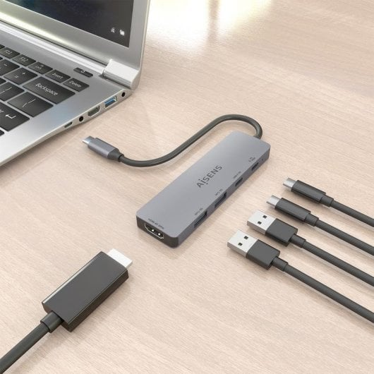 Dock USB-C Aisens ASUC-5P028-GR 1xHDMI 4K 2xUSB-A 2xUSB-C 100W PD Gris