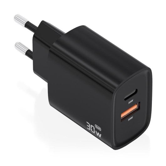 Cargador GaN Aisens A110-0953 30W 1xUSB-C PD3.0 QC4.0 1xUSB-A QC3.0 Negro