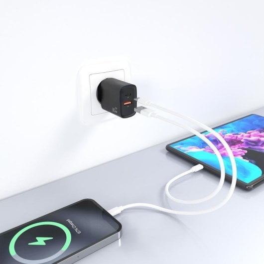 Cargador GaN Aisens A110-0953 30W 1xUSB-C PD3.0 QC4.0 1xUSB-A QC3.0 Negro