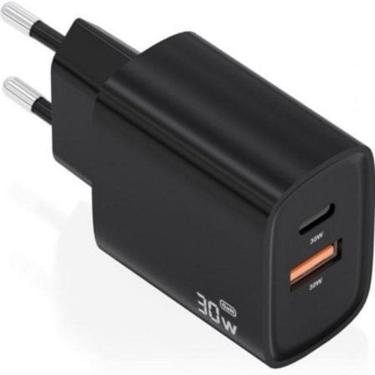 Cargador GaN Aisens A110-0953 30W 1xUSB-C PD3.0 QC4.0 1xUSB-A QC3.0 Negro