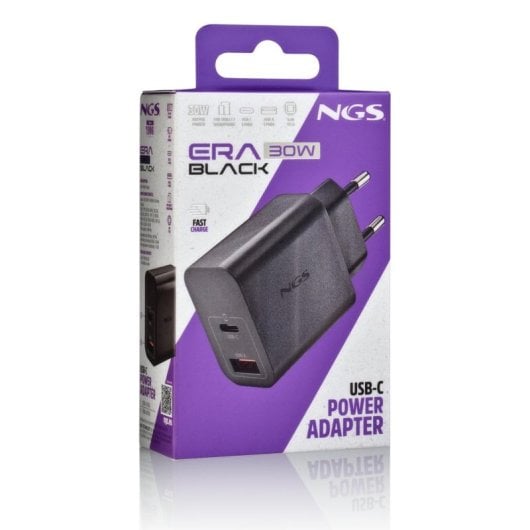 Carregador NGS ERA 30W BLACK GaN 2 Portas USB-C USB-A Carga Rápida