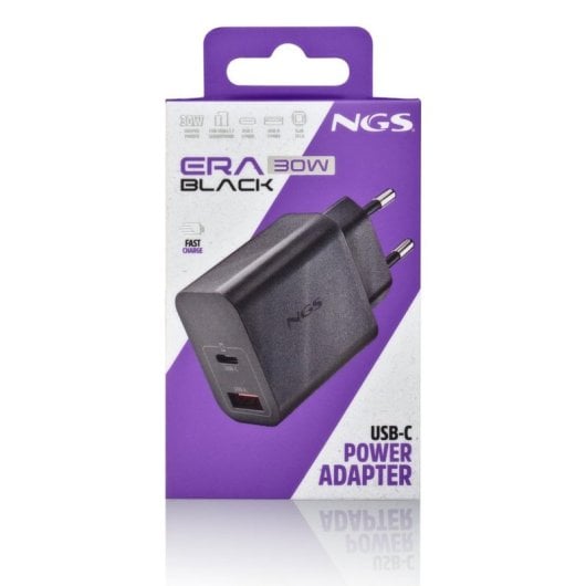 Carregador NGS ERA 30W BLACK GaN 2 Portas USB-C USB-A Carga Rápida