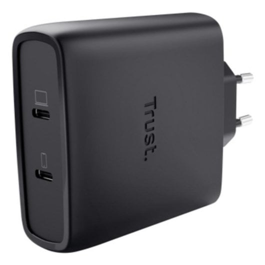 Carregador Trust Maxo GaN 100W 2xUSB-C Preto Cabo 2m Carregamento Rápido