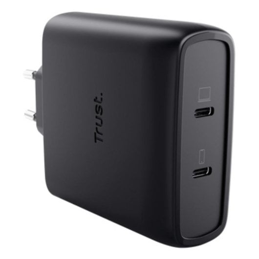 Carregador Trust Maxo GaN 100W 2xUSB-C Preto Cabo 2m Carregamento Rápido