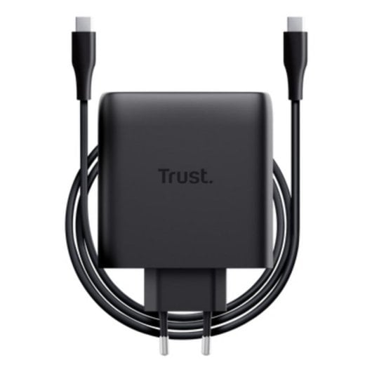 Carregador Trust Maxo GaN 100W 2xUSB-C Preto Cabo 2m Carregamento Rápido