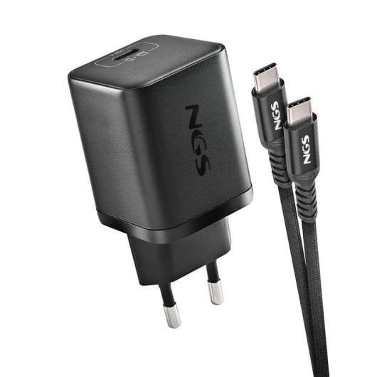Carregador NGS Bud 65W-C USB-C GaN com Cabo 1,5 m Carregamento Rápido Preto