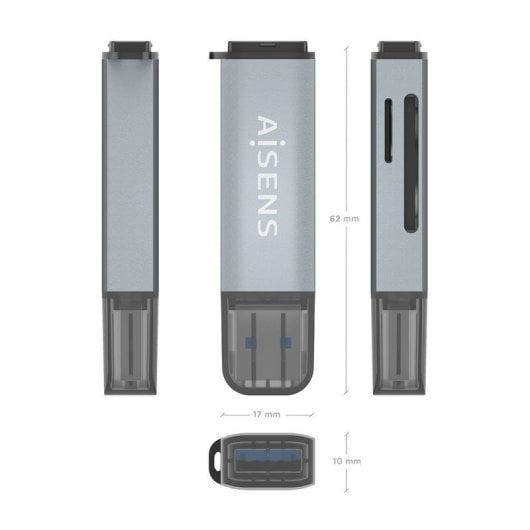 Lector de tarjetas Aisens ASCR-2A09-GR USB-A SD MicroSD MMC Gris