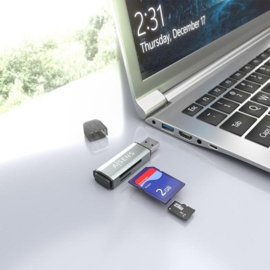 Lector de tarjetas Aisens ASCR-2A09-GR USB-A SD MicroSD MMC Gris