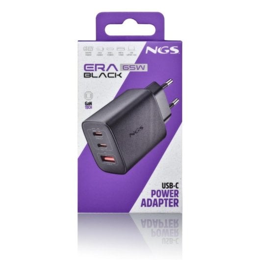 Carregador NGS ERA 65W BLACK GaN 2xUSB-C 1xUSB-A Carga Rápida