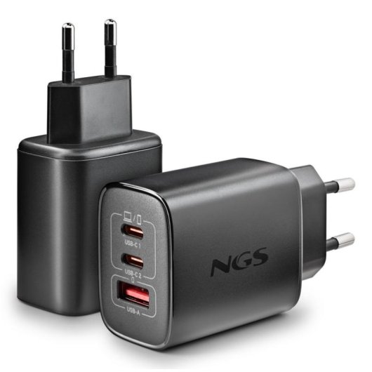 Carregador NGS ERA 65W BLACK GaN 2xUSB-C 1xUSB-A Carga Rápida