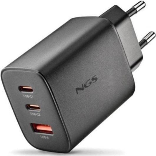 Carregador NGS ERA 65W BLACK GaN 2xUSB-C 1xUSB-A Carga Rápida
