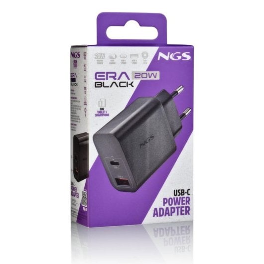Carregador NGS ERA 20W BLACK GaN 2 Portas PD QC3.0 PPS Universal
