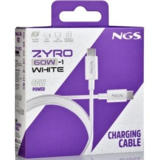 Cable USB-C NGS Zyro 60W-1 1m Carga Rápida 480Mbps Blanco