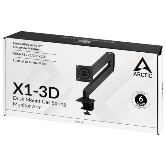 Monitorhalterung Arctic X1-3D Clamp 43 Zoll Gasfeder höhenverstellbar Schwarz