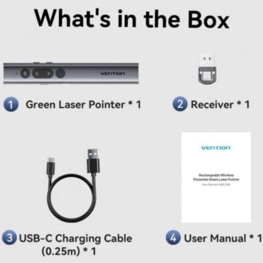 Presentador inalámbrico Vention KQJH0 Bluetooth USB-C Puntero Láser Verde Gris