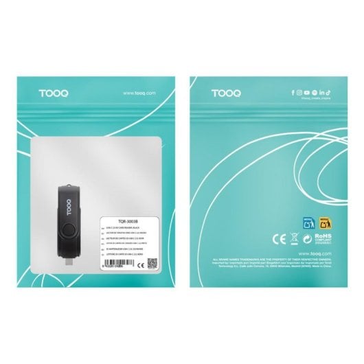 Lector de tarjetas TooQ TQR-3003B USB-C 2.0 USB-A 3.0 SD TF Compacto Negro