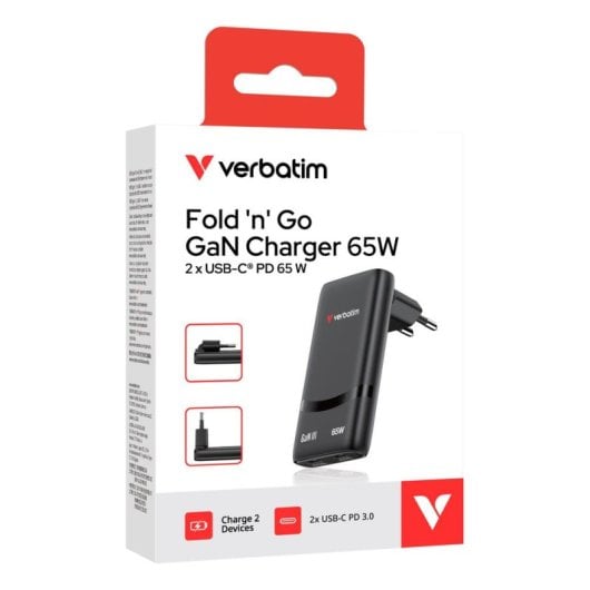 Cargador Verbatim 32354 65W USB-C GaN Negro carga rápida Power Delivery 3.0