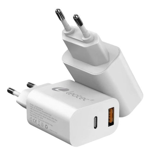 Cargador Leotec LECSPH30W2W GaN 30W 1xUSB-C PD 1xUSB-A Blanco