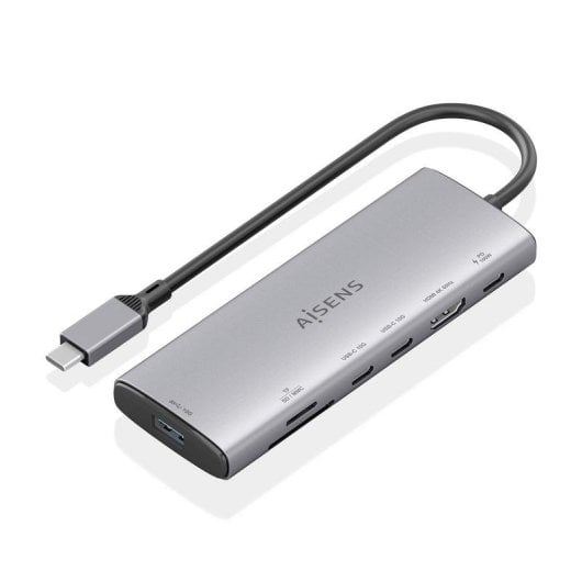 Dock USB-C Aisens ASUC-7P031-GR 7-en-1 Aluminio 4K 10Gbps Gris 20cm