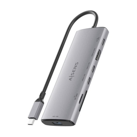 Dock USB-C Aisens ASUC-7P031-GR 7-en-1 Aluminio 4K 10Gbps Gris 20cm