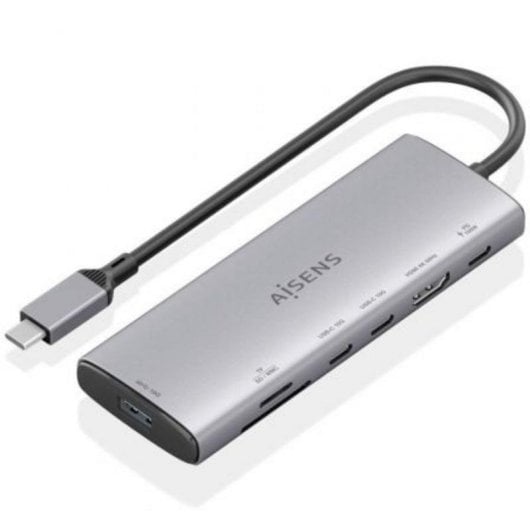Dock USB-C Aisens ASUC-7P031-GR 7-en-1 Aluminio 4K 10Gbps Gris 20cm