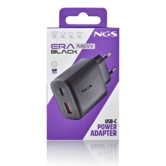 Cargador NGS ERA 45W Black GaN USB-C USB-A Carga Rápida Universal