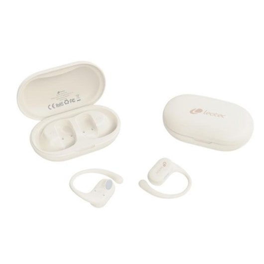 Auriculares Leotec Zenit Sport inalámbricos Bluetooth con Cancelación de Ruido, Micrófono y resistencia IPX5, color beig