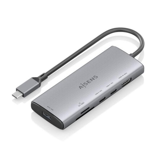 Base para portátil Aisens ASUC-6P029-GR USB-C Dock 6 en 1 aluminio 4K SD MicroSD